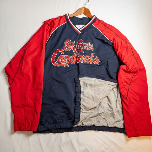 St. Louis Cardinals Size L Majestic Windbreaker Jacket V-Neck Men’s Blue MLB - Picture 1 of 5